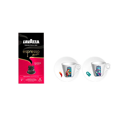 Coffret Espresso Maestro Classico 180 capsules + Set Espresso Turin et Naples offert