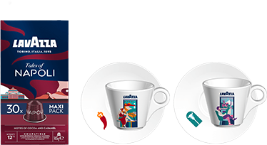 Coffret Tales of Napoli 180 capsules Nespresso® + Set Espresso Turin et Naples offert