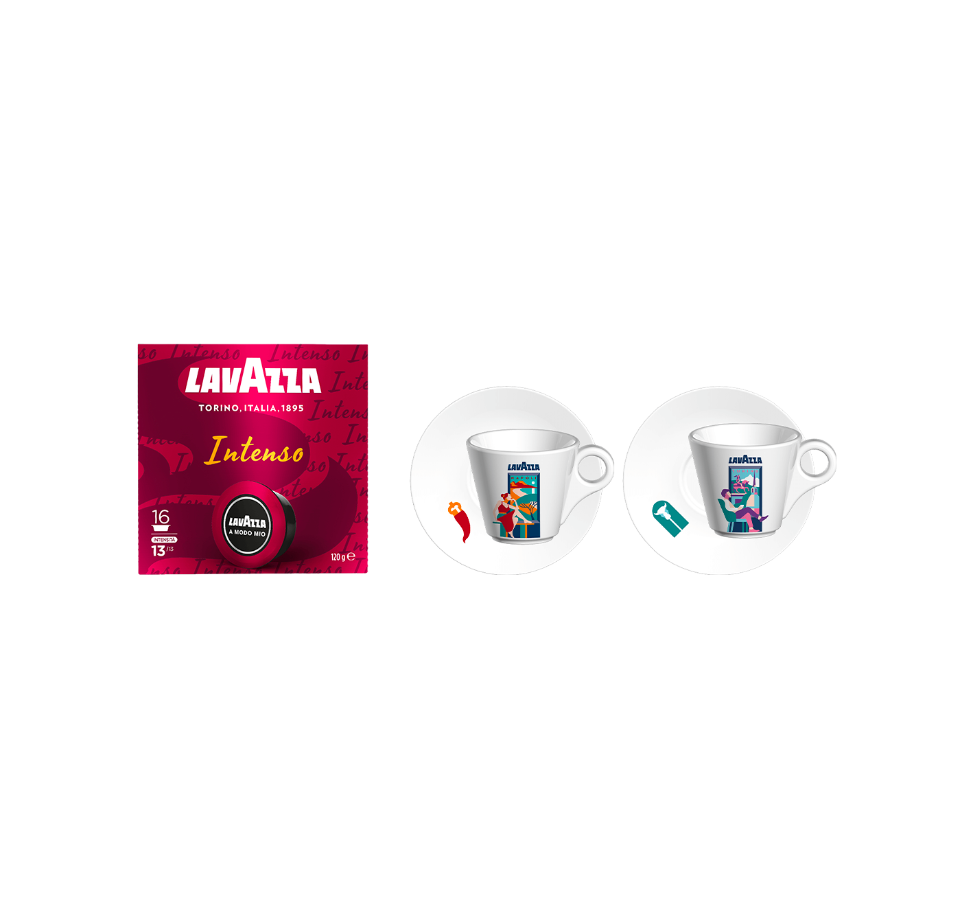 Coffret A Modo Mio Intenso 128 capsules + Set Espresso Turin et Naples offert