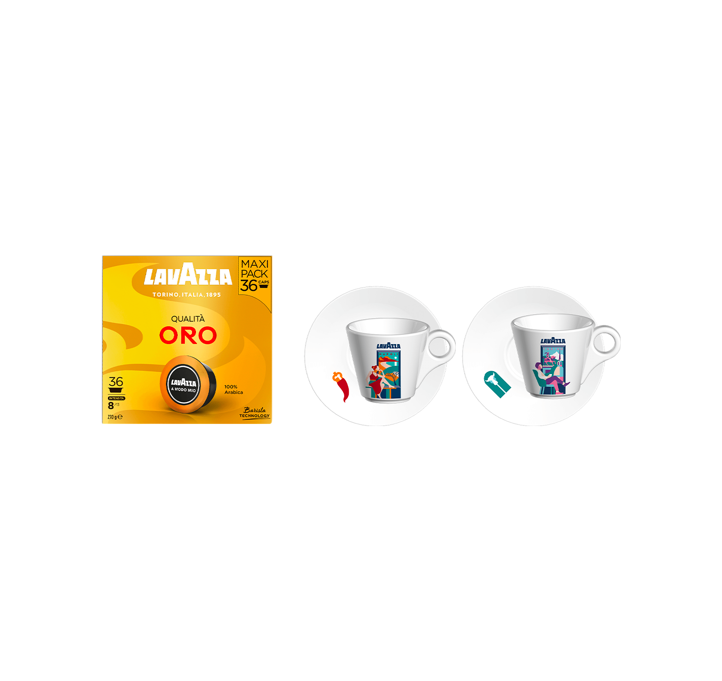 Coffret A Modo Mio Qualità Oro 144 capsules + Set Espresso Turin et Naples offert   