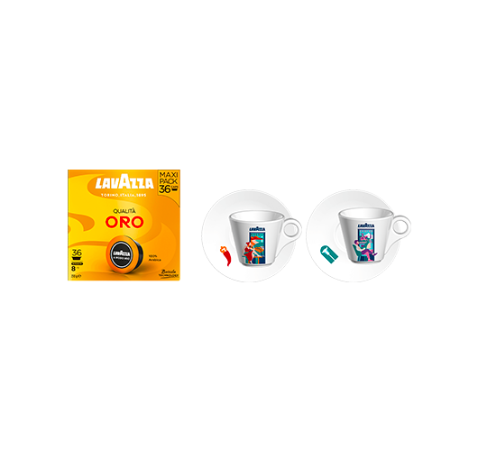 Coffret A Modo Mio Qualità Oro 144 capsules + Set Espresso Turin et Naples offert   